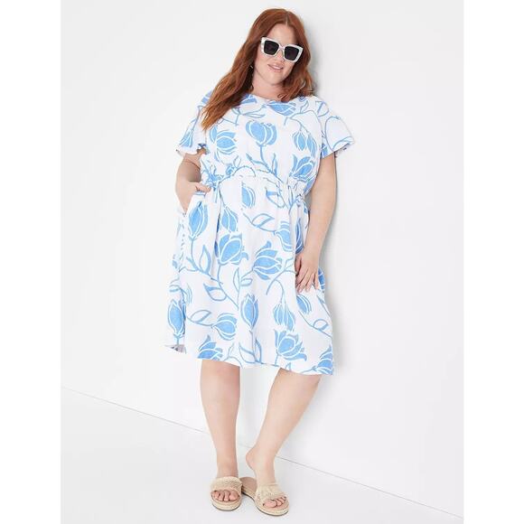 Lane Bryant Womens Flutter-Sleeve Tie-Back Floral Linen Blend Midi Dress Size 24 - Picture 1 of 14